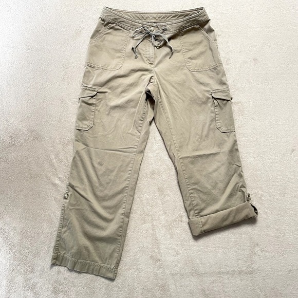 LL Bean Pants Women‎ 12 Beige Chino Cargo Mid Rise Relaxed Wide Leg Twill Safari - Picture 11 of 16